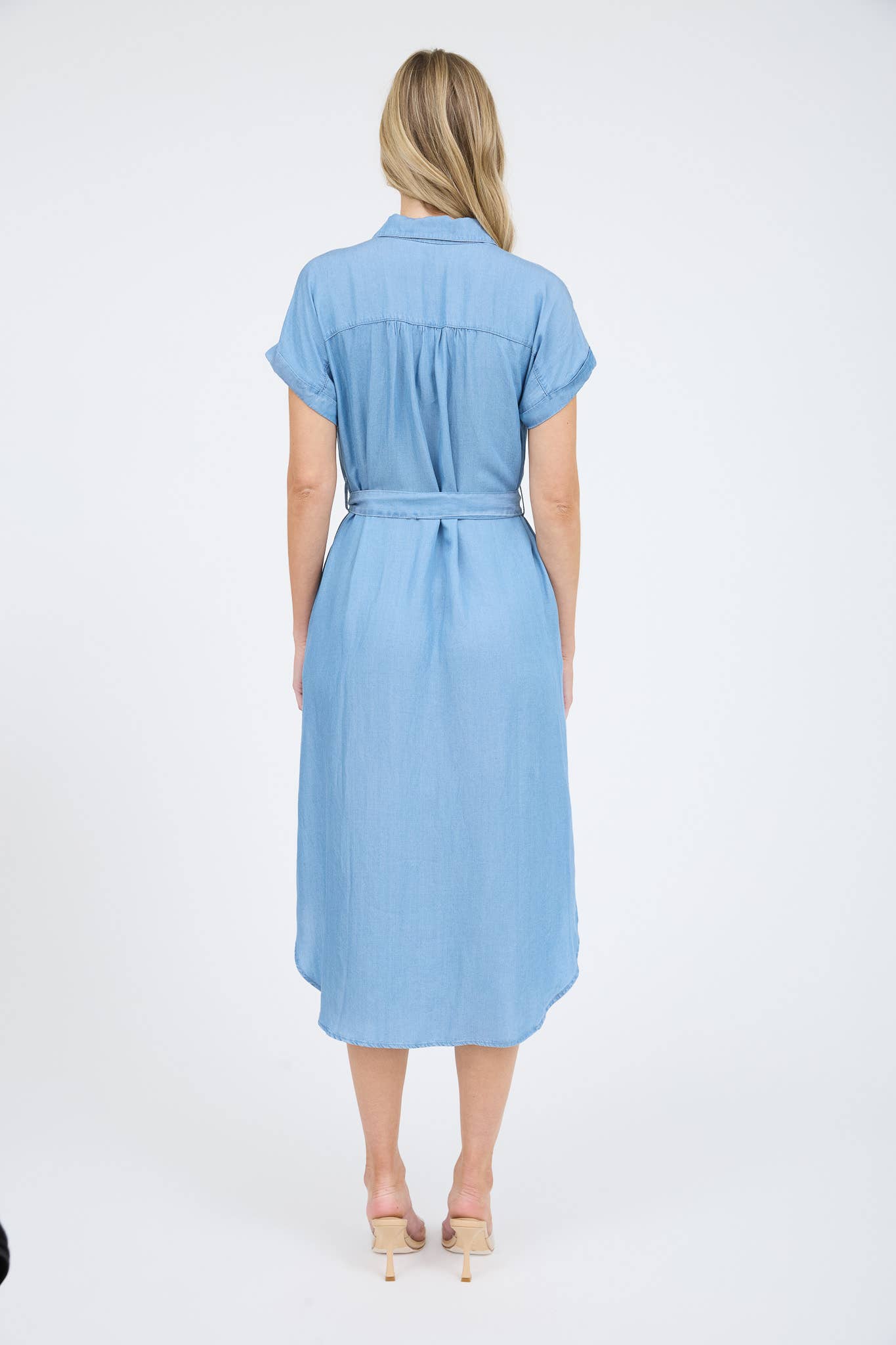 Chambray Belted Button Down Midi Shirt Dress