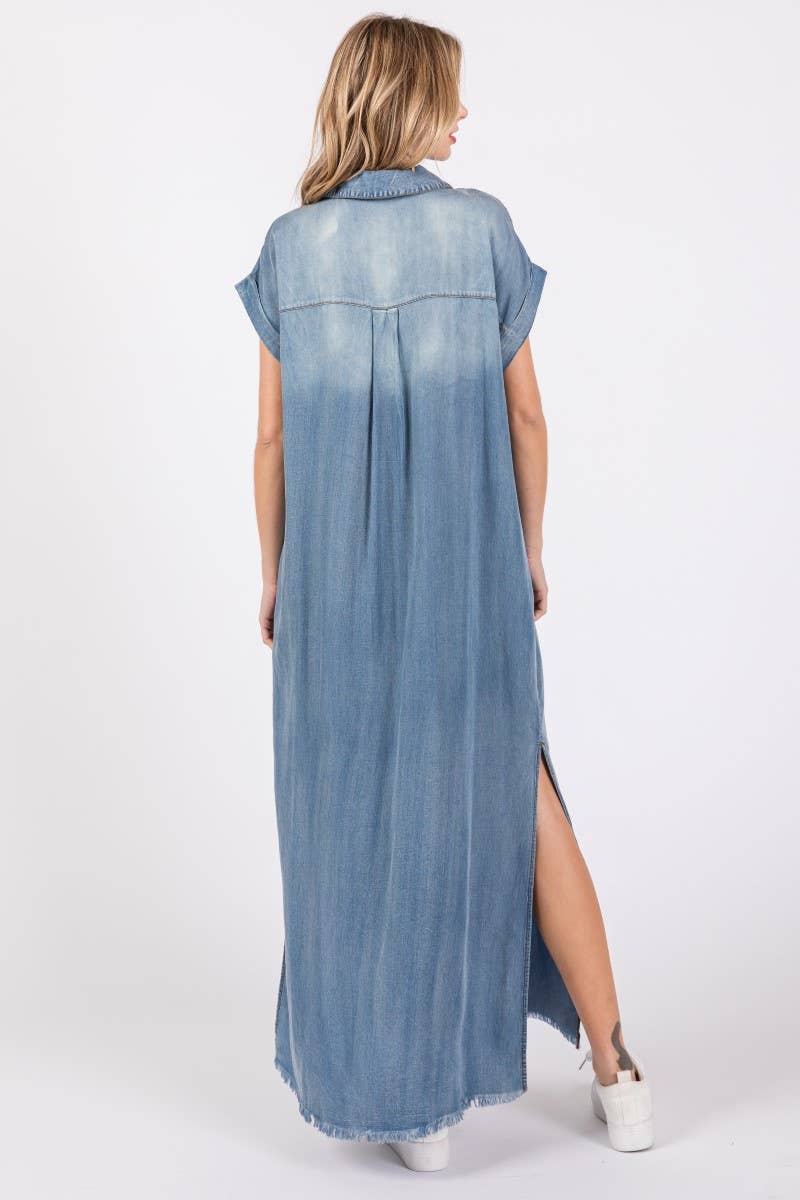 Short Sleeve Maxi Denim Dress