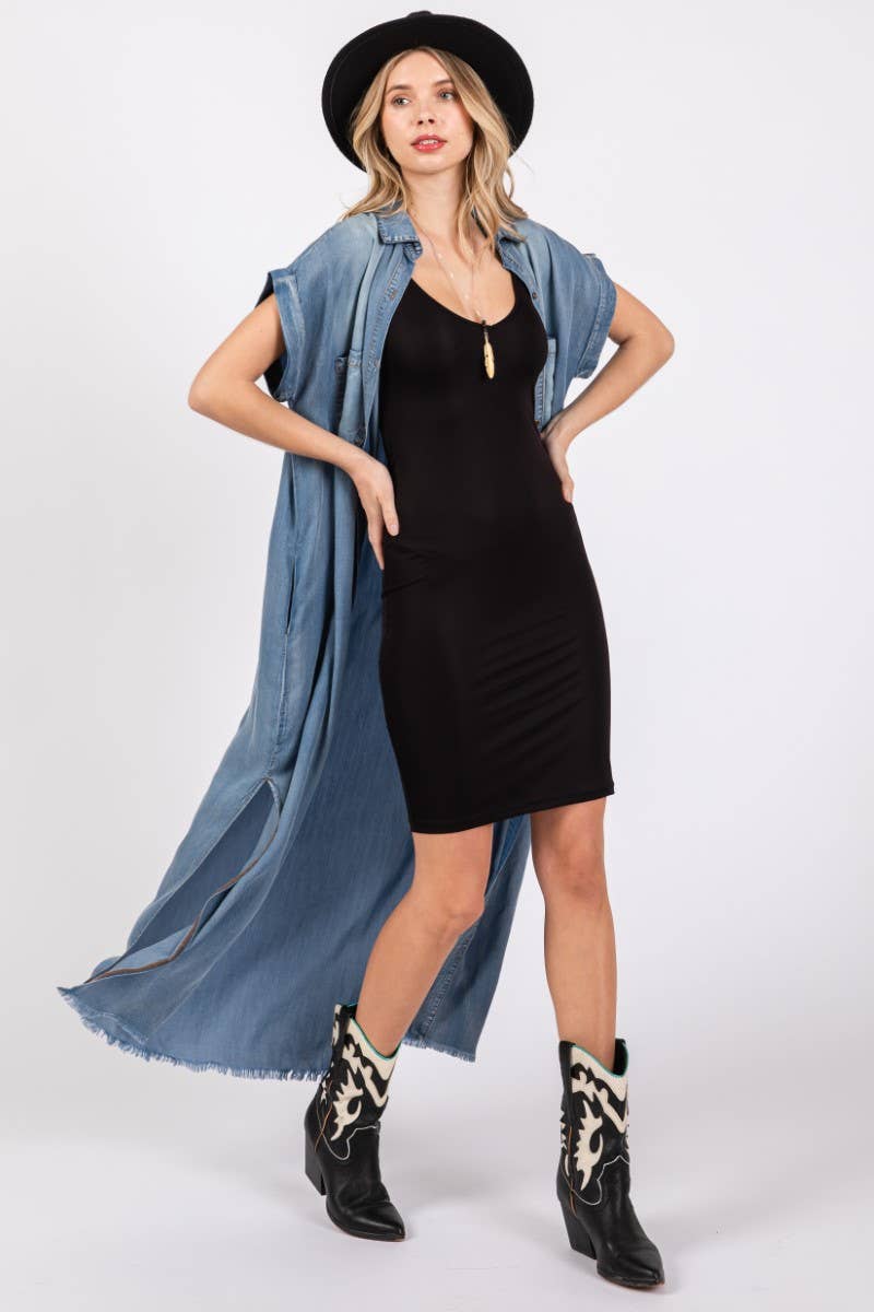 Short Sleeve Maxi Denim Dress