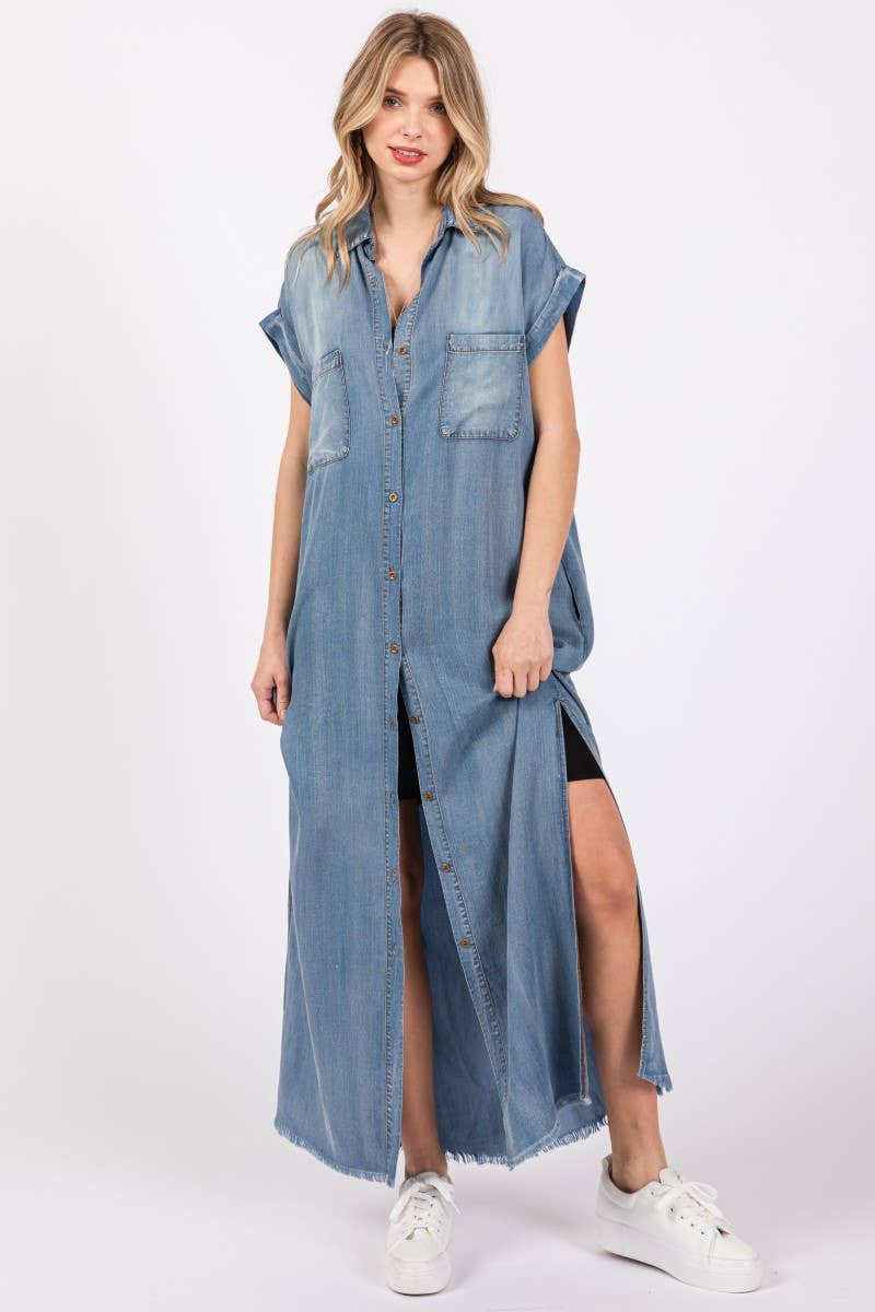 Short Sleeve Maxi Denim Dress