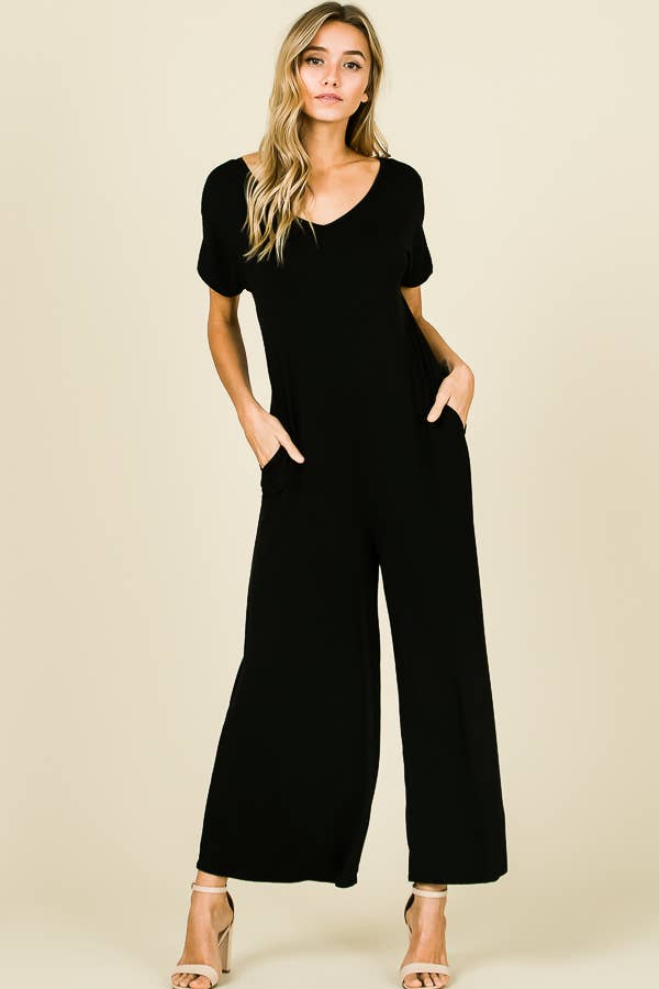 Short Sleeve Jumpsuit With Pockets