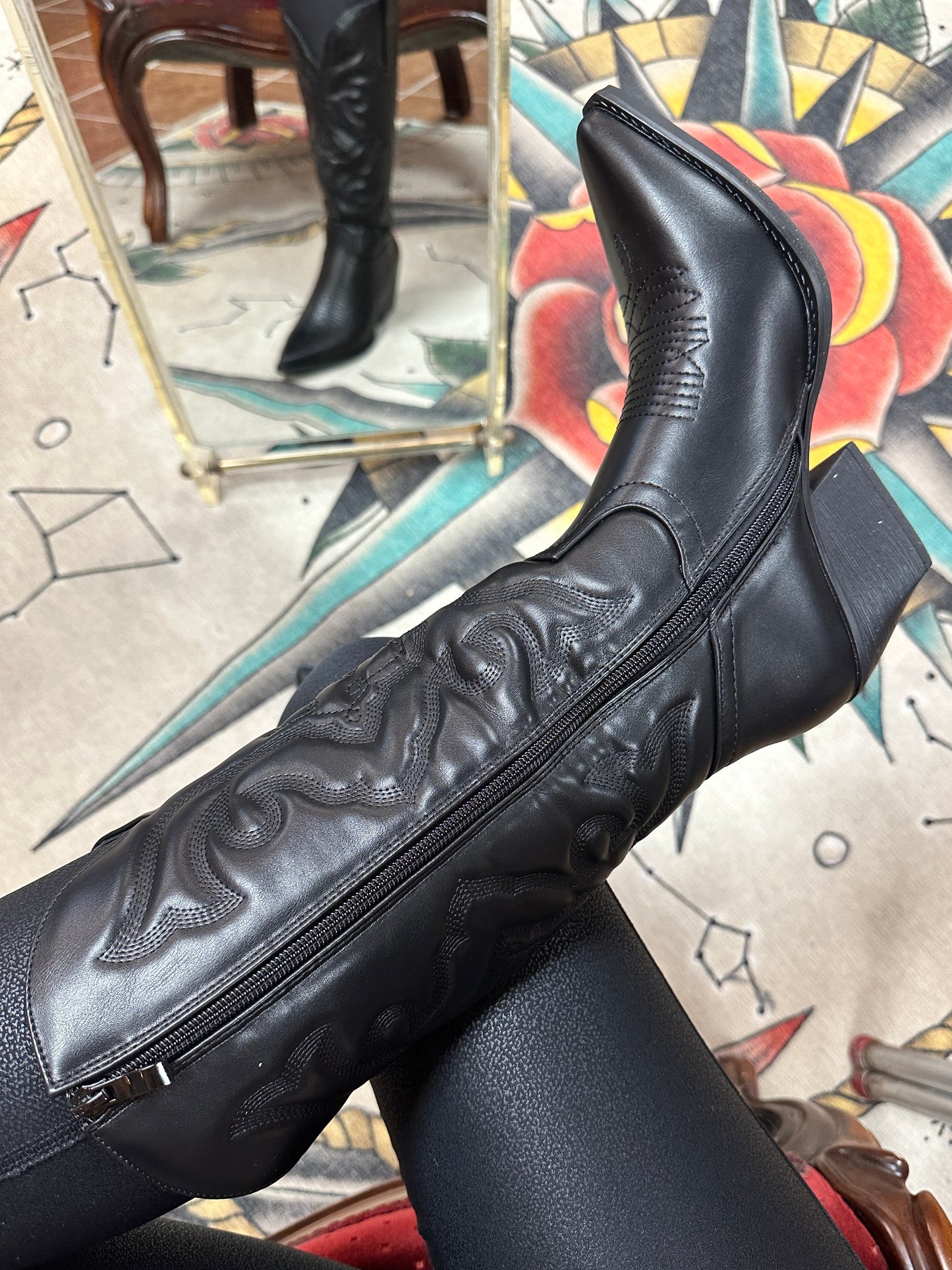 Black Side Zip Western Boots