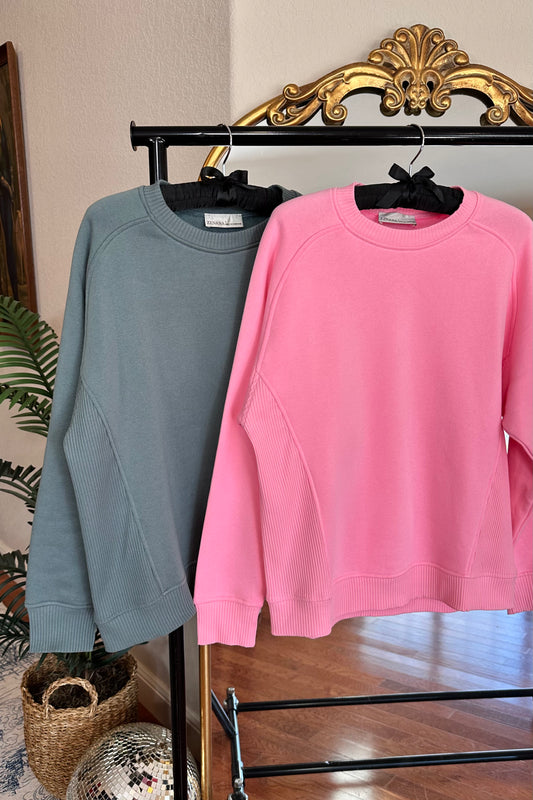 Side Ribbed Pullover Sweatshirt