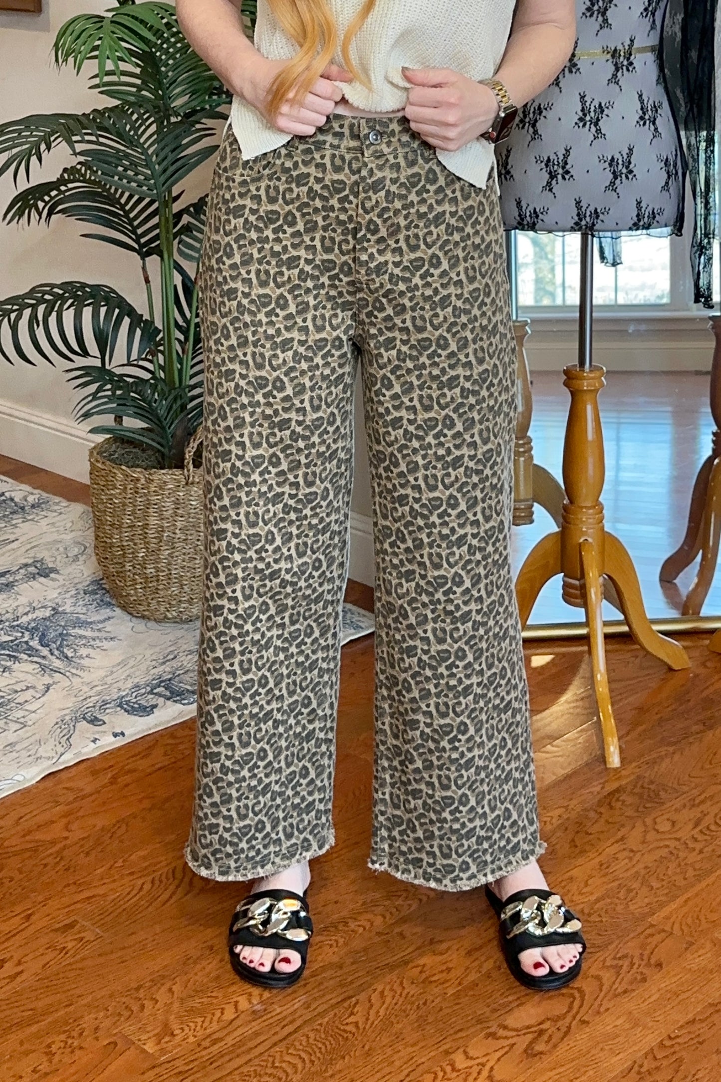 Leopard Printed Marine Straight Pants