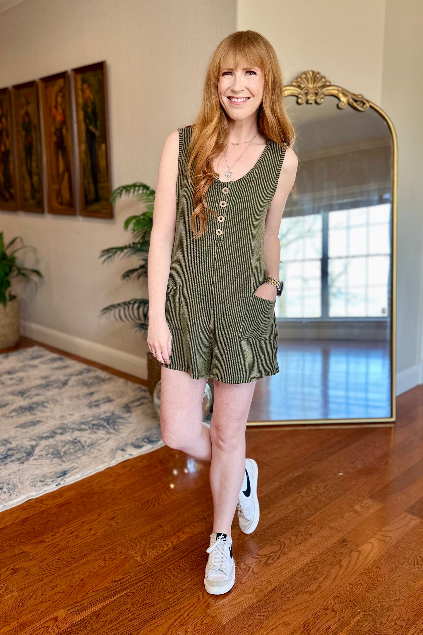 Corded Sleeveless Pocket Romper