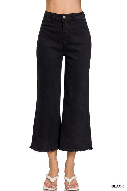 Black Acid Wash High Waist Frayed Straight Pants