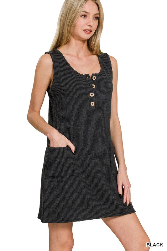 Corded Sleeveless Pocket Dress