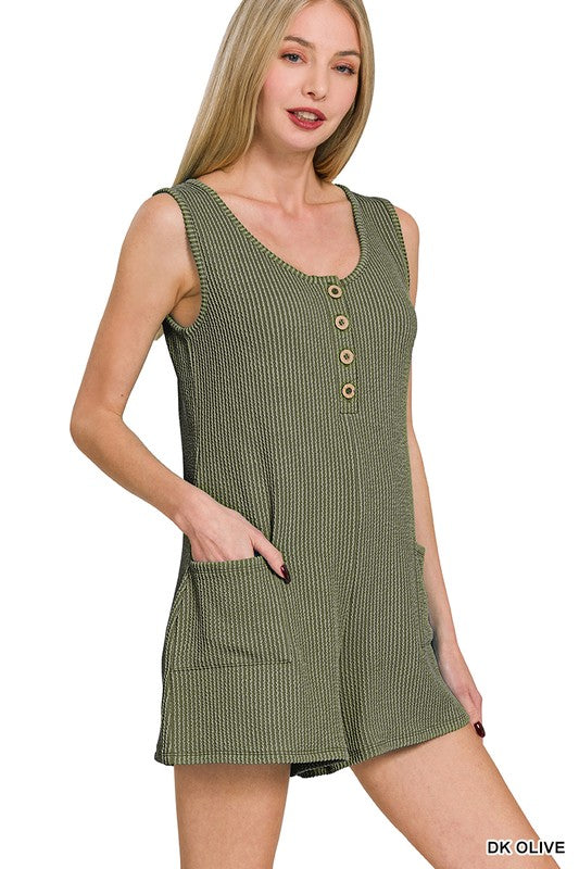 Corded Sleeveless Pocket Romper