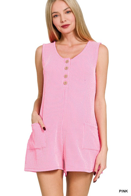 Corded Sleeveless Pocket Romper