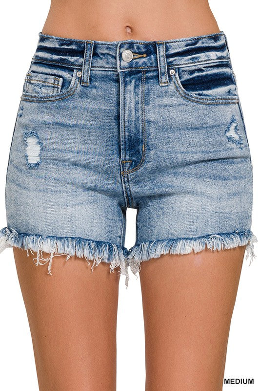 Raw Hem Wash Out Denim Shorts