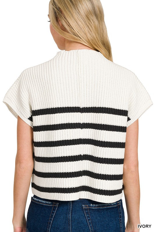 Ivory Short Sleeve Stripe Sweater Top