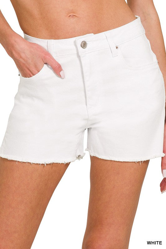 White Cutoff Frayed Hem Shorts