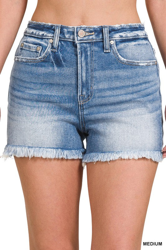 Stone Washed Fringe Hem Shorts