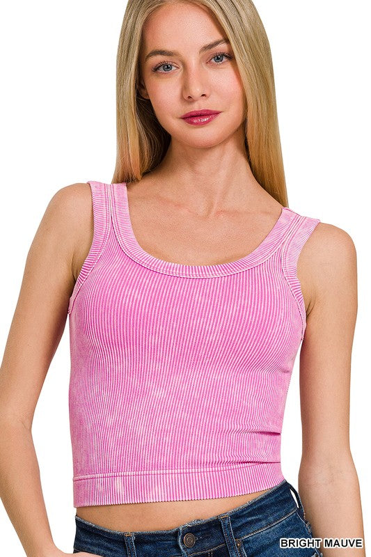 Stone Washed Ribbed Padded Crop Tank