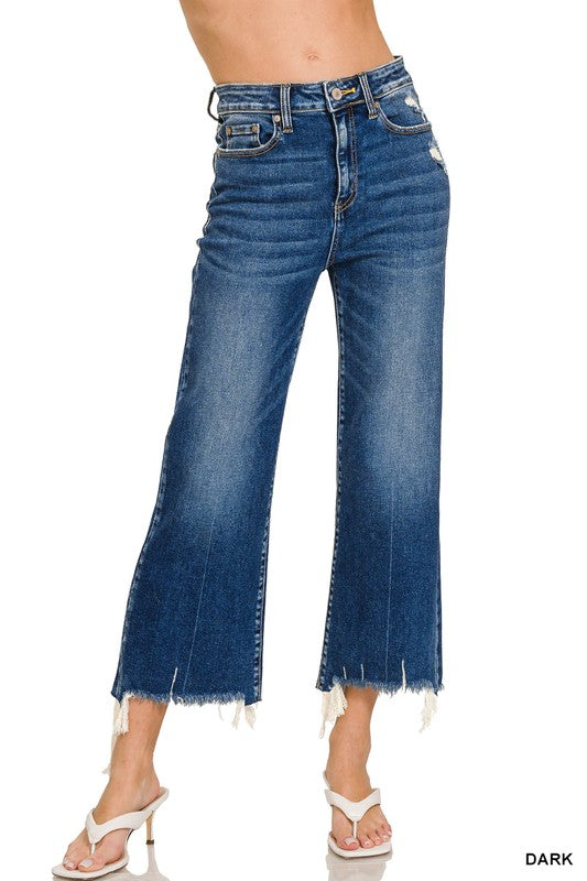 Mid Rise Straight Raw Hem Crop Jeans