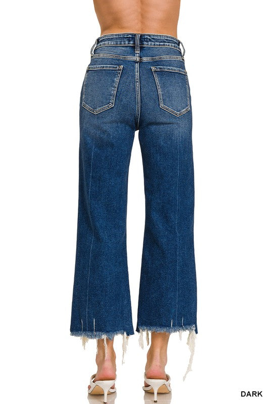 Mid Rise Straight Raw Hem Crop Jeans