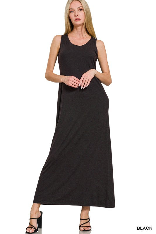 Sleeveless Scoop Neck Flared Maxi