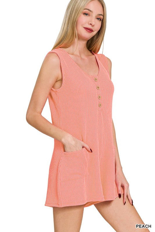 Corded Sleeveless Pocket Romper