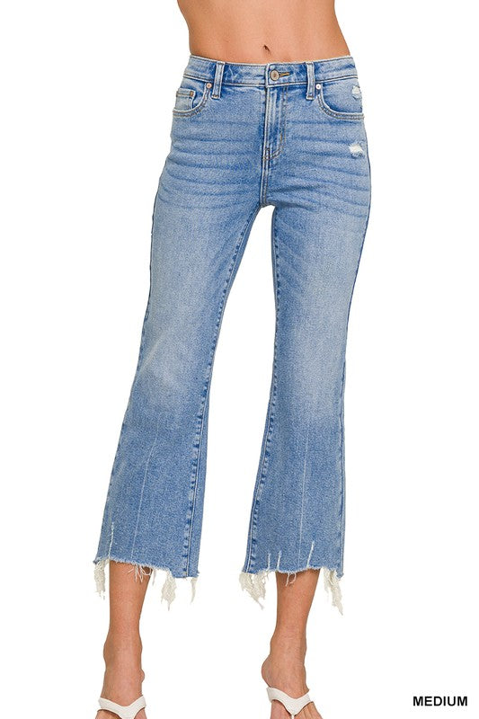 Medium Wash Kick Crop Flare Jeans