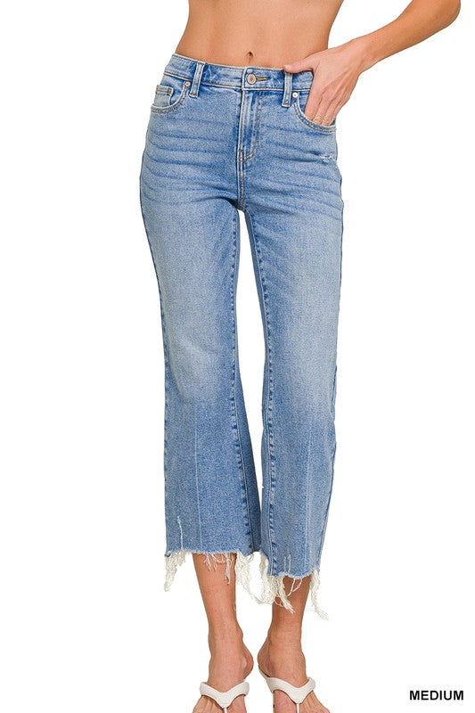 Medium Wash Kick Crop Flare Jeans