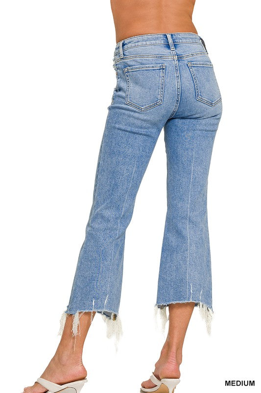 Medium Wash Kick Crop Flare Jeans