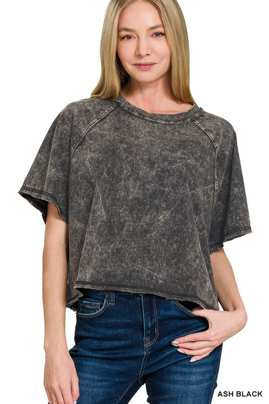 Acid Wash Semi Crop Raglan Tee