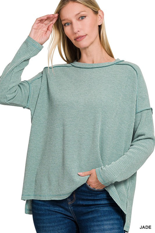 Ribbed Drop Shoulder Reverse Seam Top