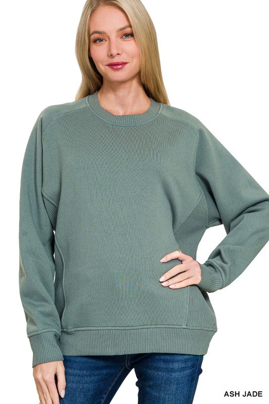 Side Ribbed Pullover Sweatshirt