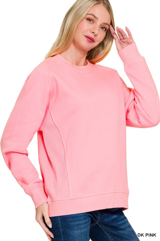 Side Ribbed Pullover Sweatshirt