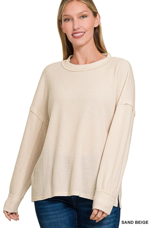 Brushed Ribbed Drop Shoulder Top