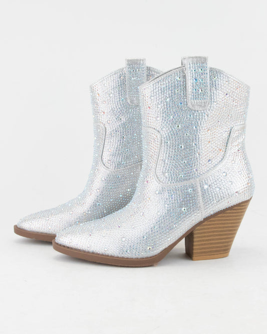 Silver Western Rhinestone Bootie