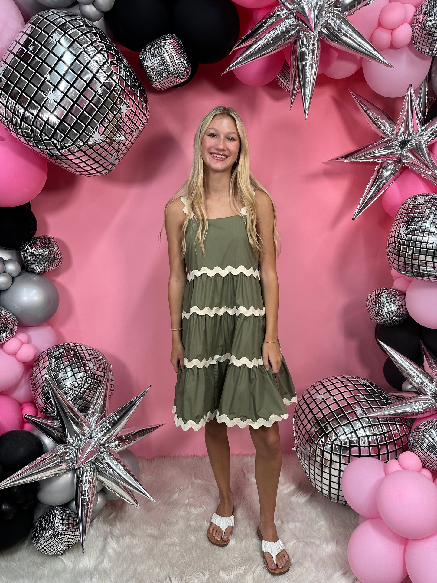 Olive Rickrack Tiered Dress