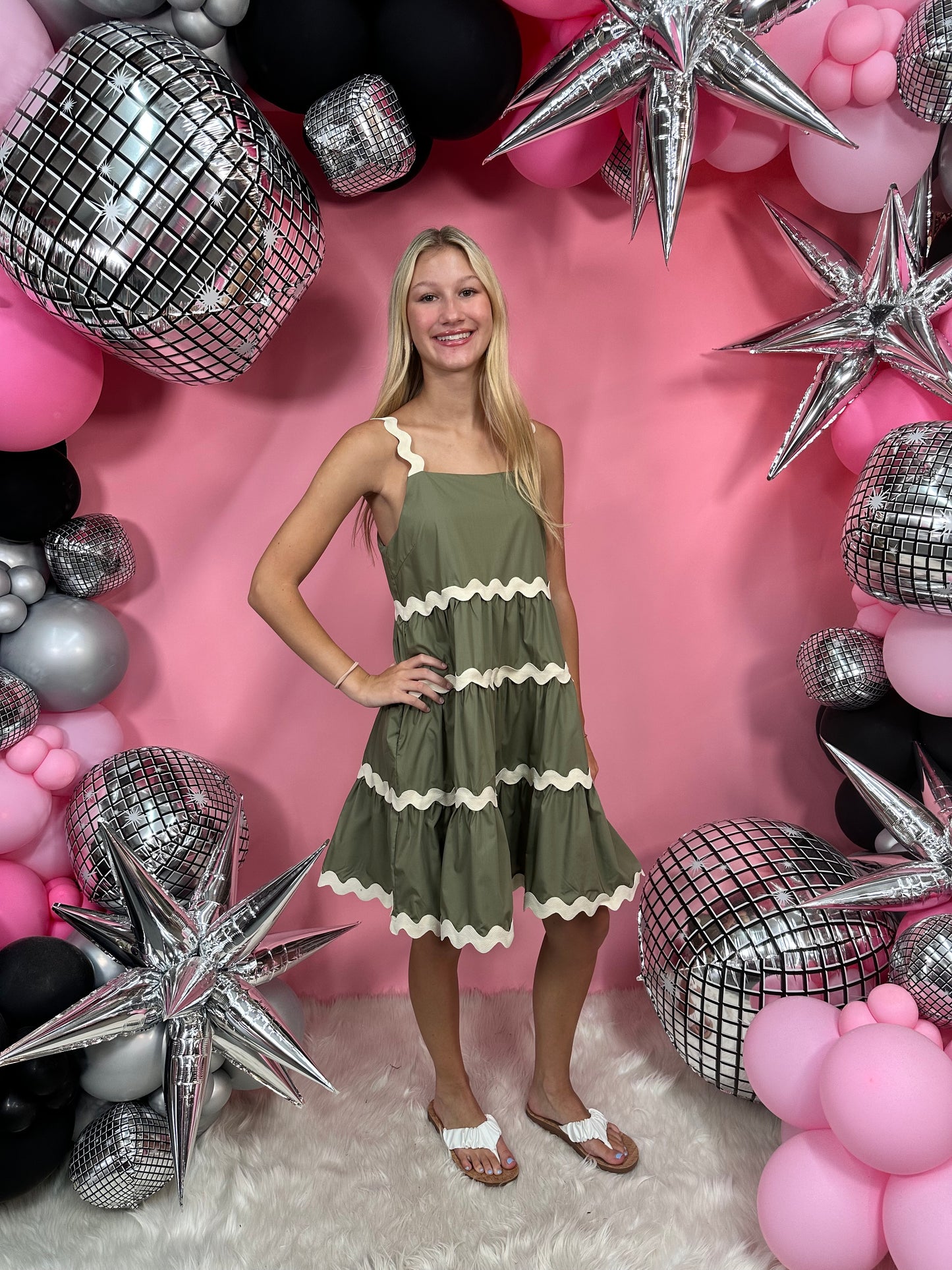 Olive Rickrack Tiered Dress