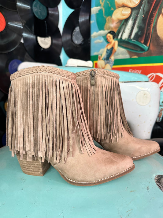 Taupe Fringe Western Ankle Boots