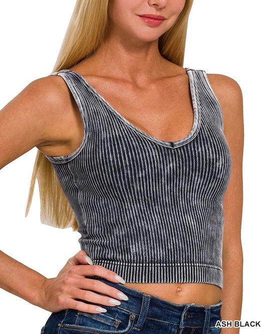 Ribbed Acid Wash Padded Tank