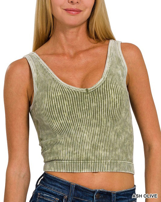 Ribbed Acid Wash Padded Tank