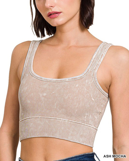 Washed Square Neck Padded Bralette