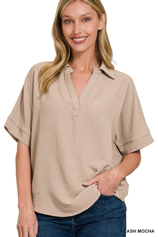 Airflow Collared V-Neck Top