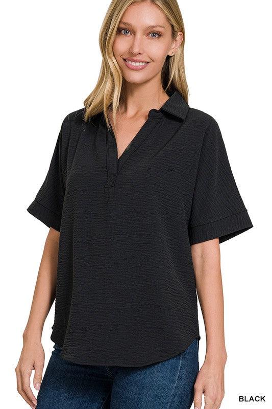 Airflow Collared V-Neck Top