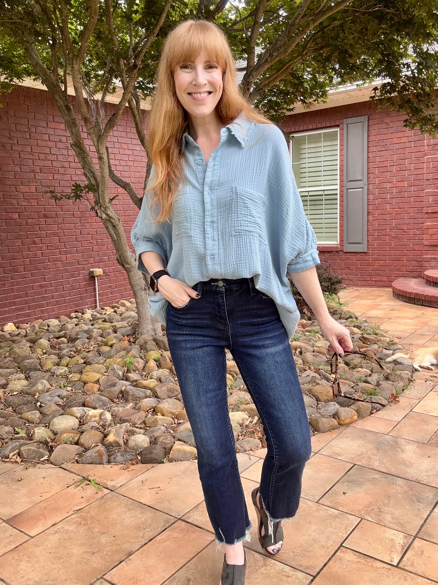 Sky Blue Wash Gauze Button Down