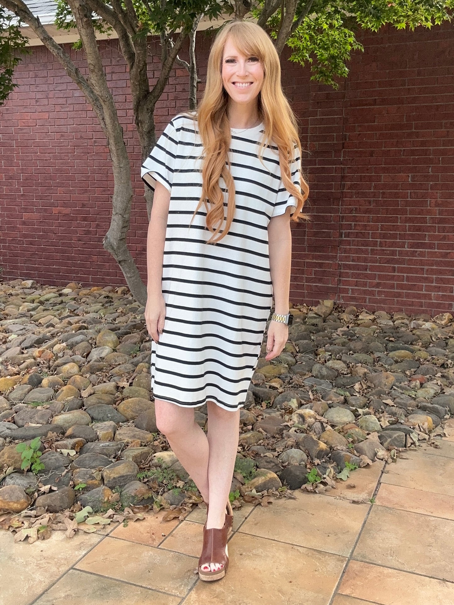 White/Black Stripe Crew Dress