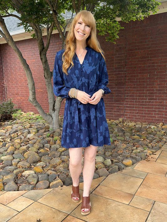 Navy Floral Textured Dress