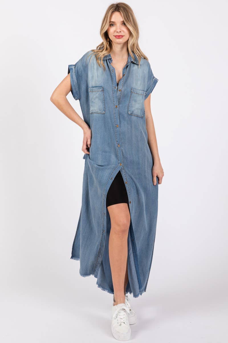 Short Sleeve Maxi Denim Dress