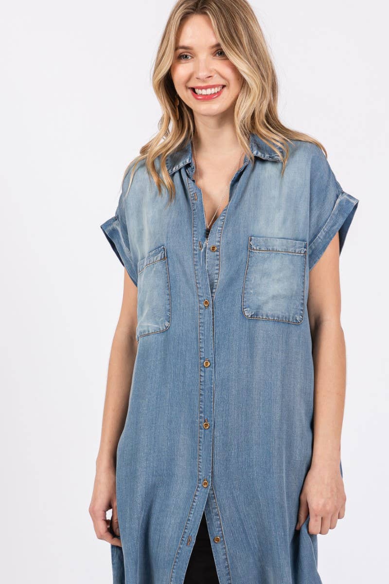 Short Sleeve Maxi Denim Dress