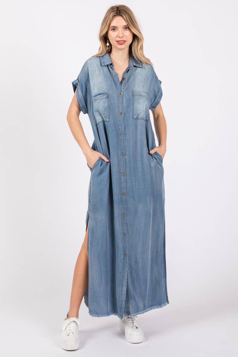 Short Sleeve Maxi Denim Dress