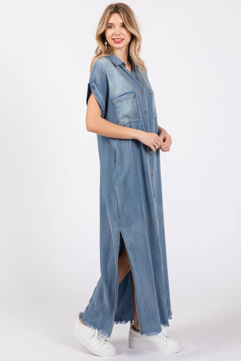 Short Sleeve Maxi Denim Dress