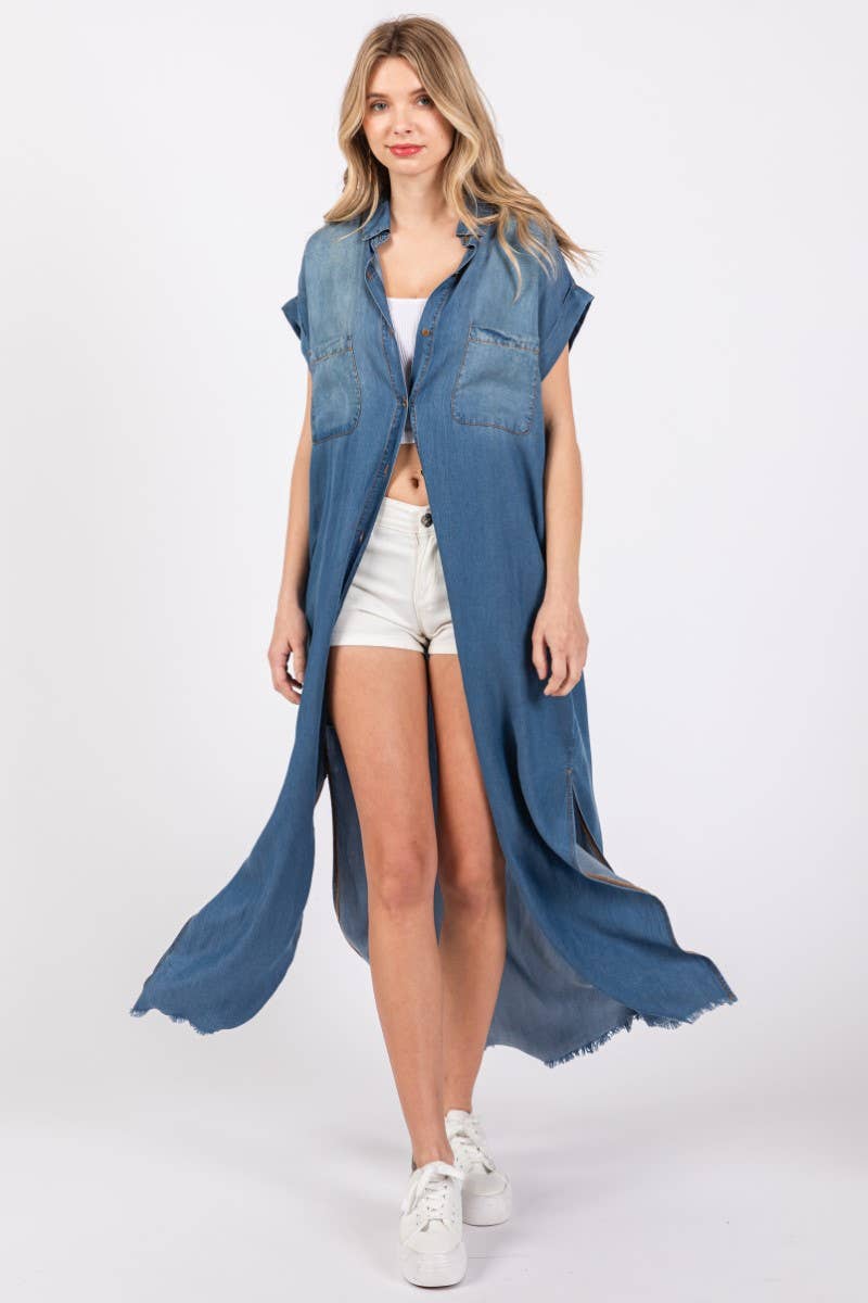 Short Sleeve Maxi Denim Dress