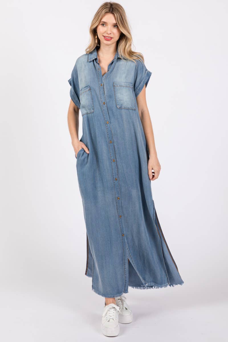 Short Sleeve Maxi Denim Dress